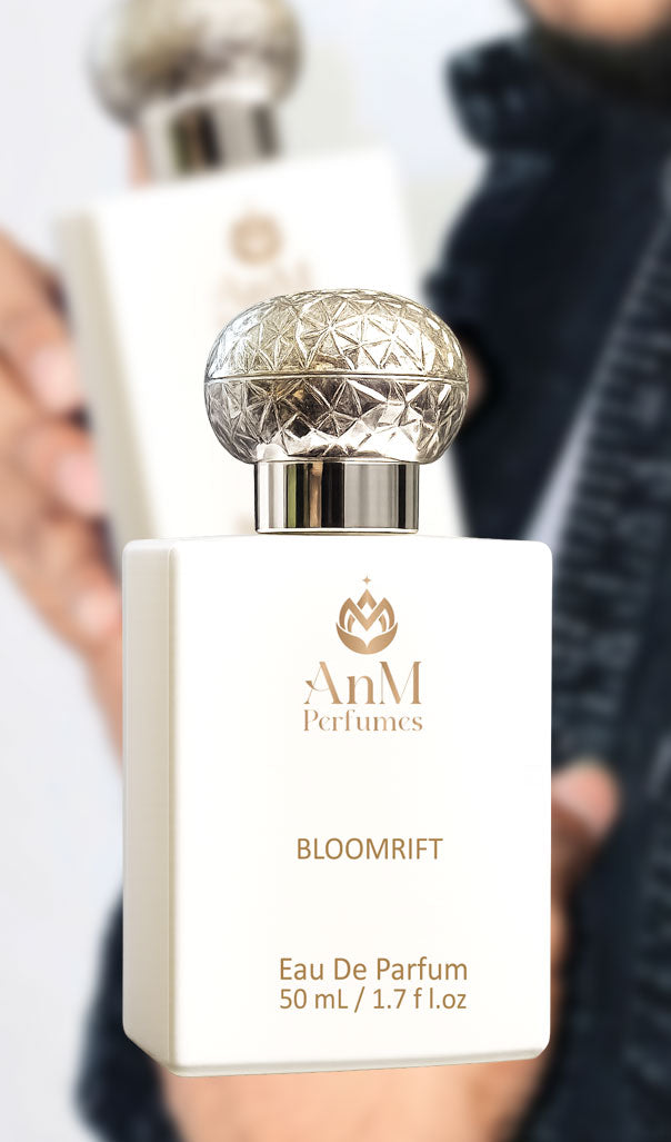 AnM Perfumes Bloomrift Eau De Parfum bottle held by a person